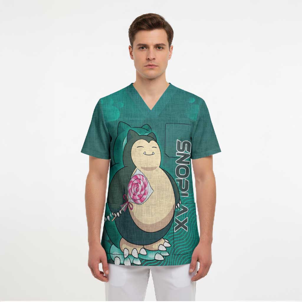Snorlax Poké Scrub Top Chill Mint Cartoon Bubble Style
