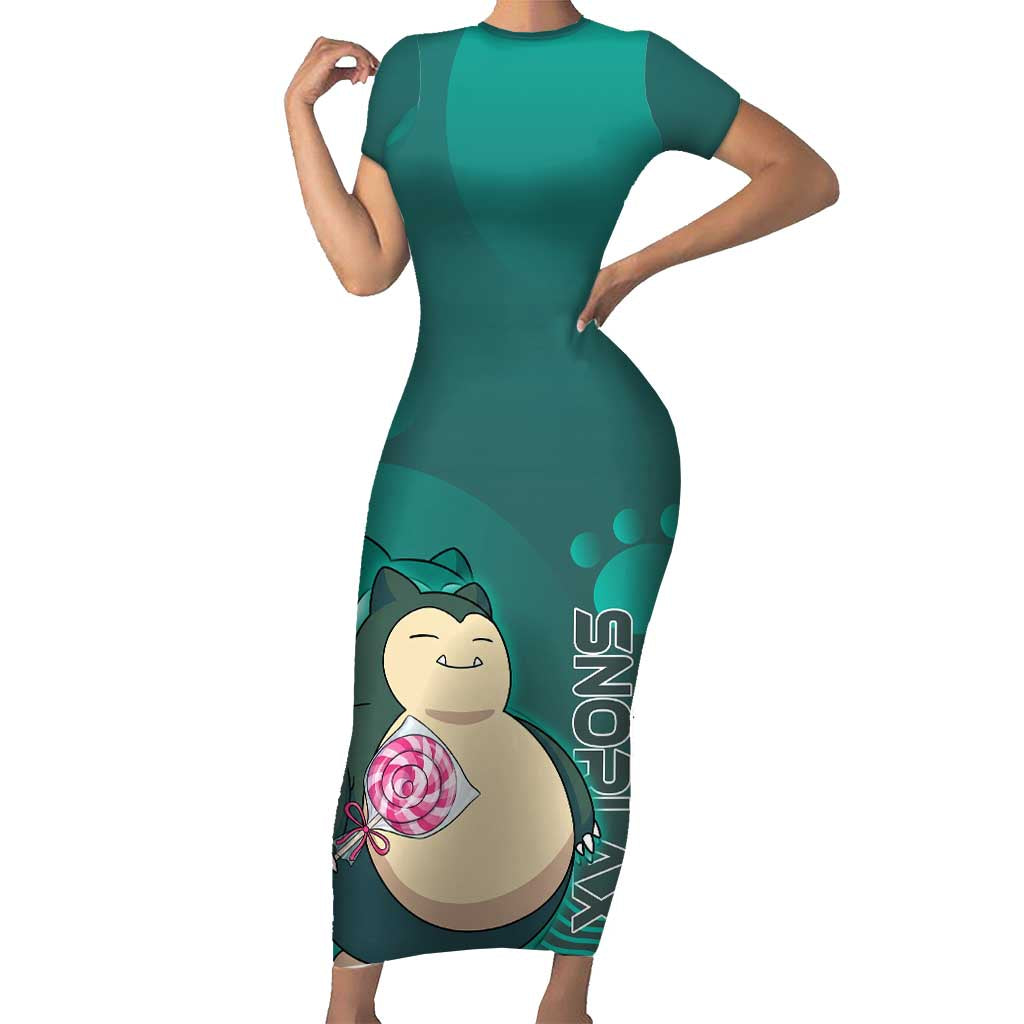Snorlax Poké Short Sleeve Bodycon Dress Chill Mint Cartoon Bubble Style