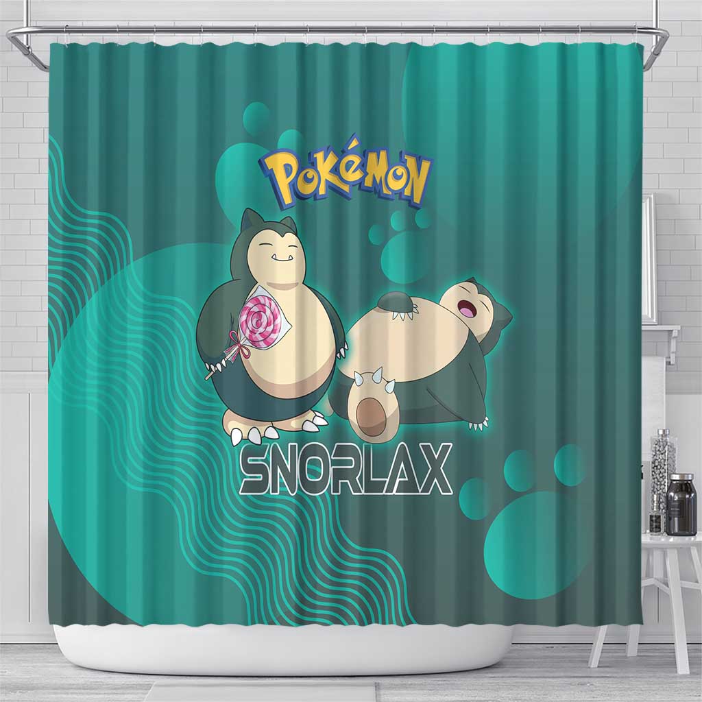 Snorlax Poké Shower Curtain Chill Mint Cartoon Bubble Style