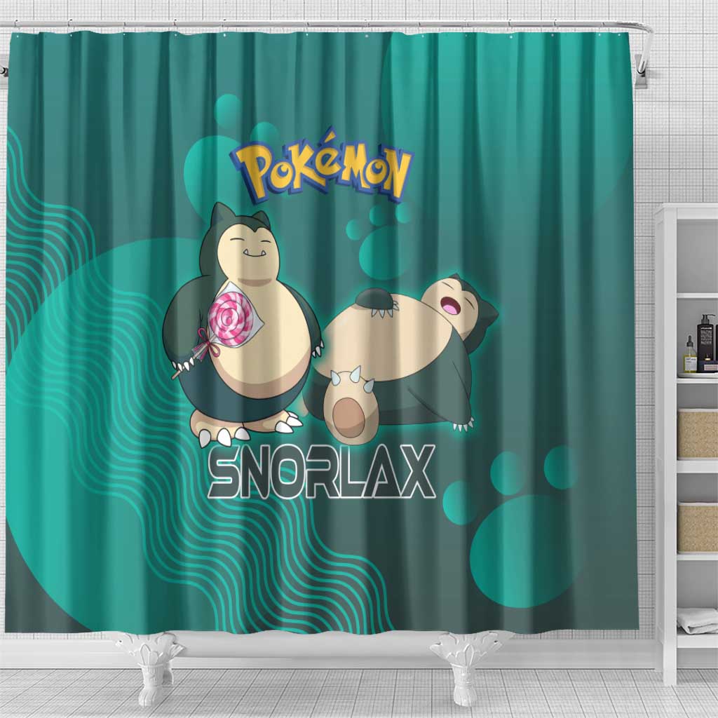 Snorlax Poké Shower Curtain Chill Mint Cartoon Bubble Style
