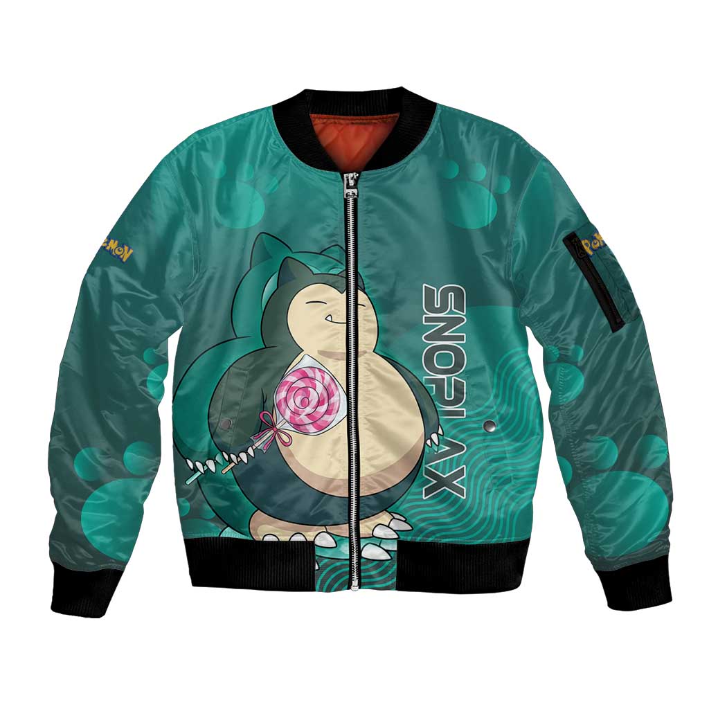 Snorlax Poké Sleeve Zip Bomber Jacket Chill Mint Cartoon Bubble Style