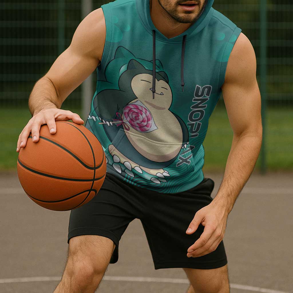 Snorlax Poké Sleeveless Hoodie Chill Mint Cartoon Bubble Style