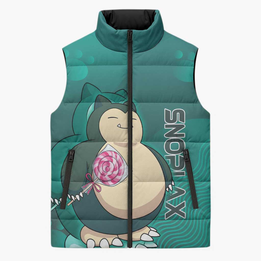 Snorlax Poké Sleeveless Puffer Jacket Chill Mint Cartoon Bubble Style