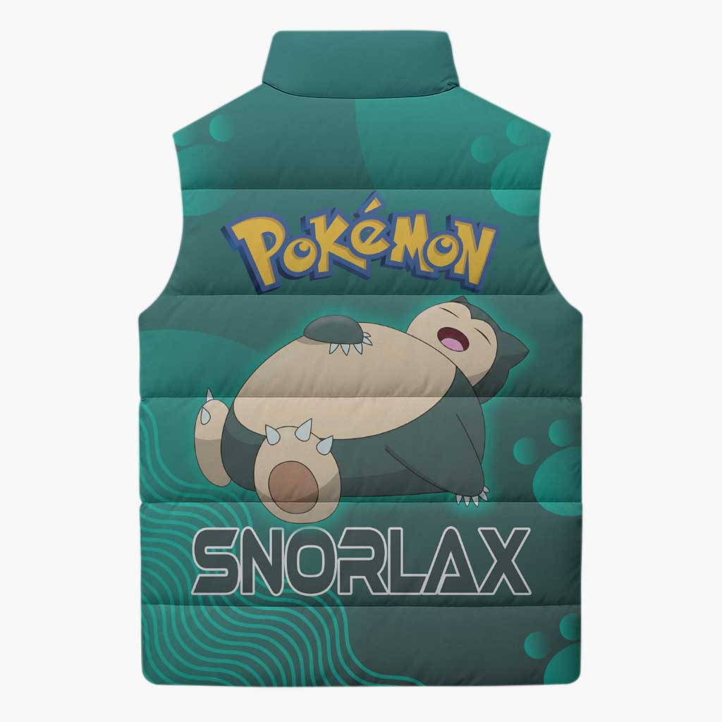 Snorlax Poké Sleeveless Puffer Jacket Chill Mint Cartoon Bubble Style