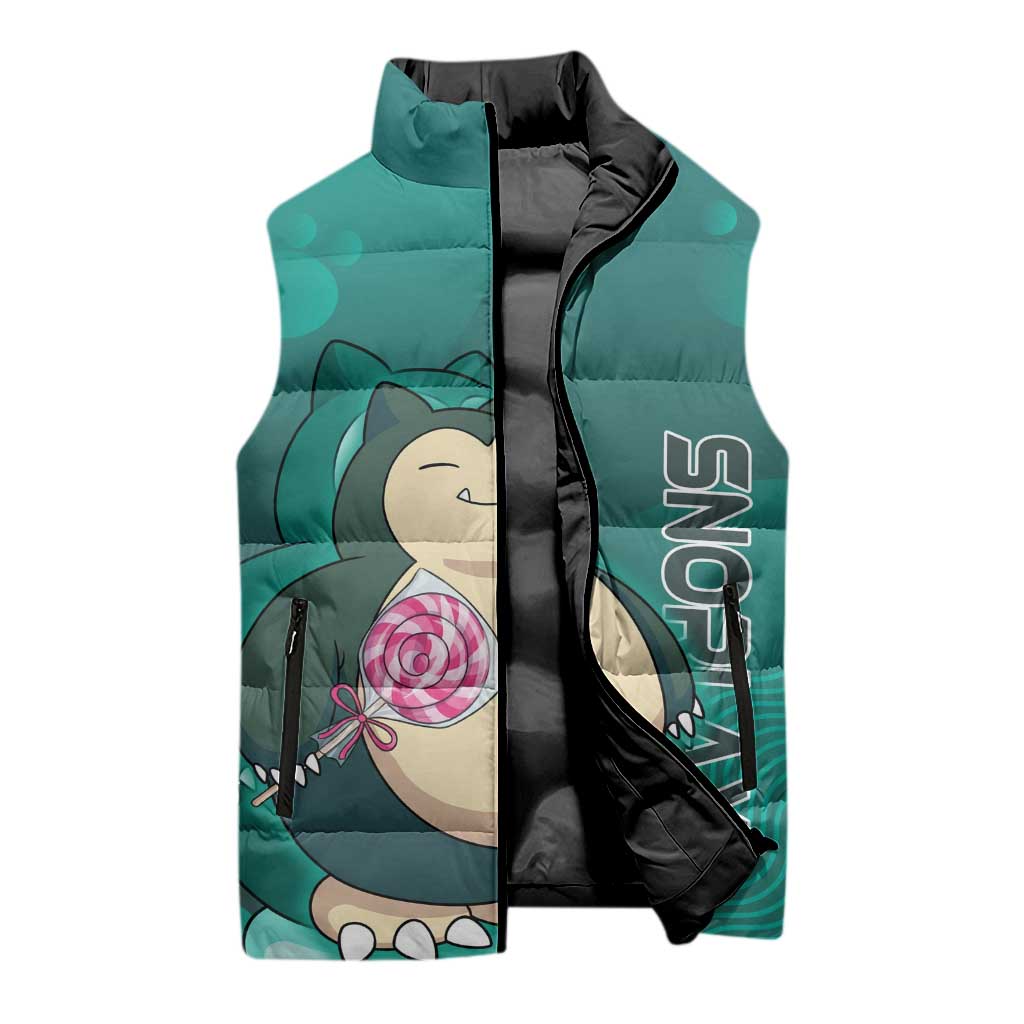 Snorlax Poké Sleeveless Puffer Jacket Chill Mint Cartoon Bubble Style