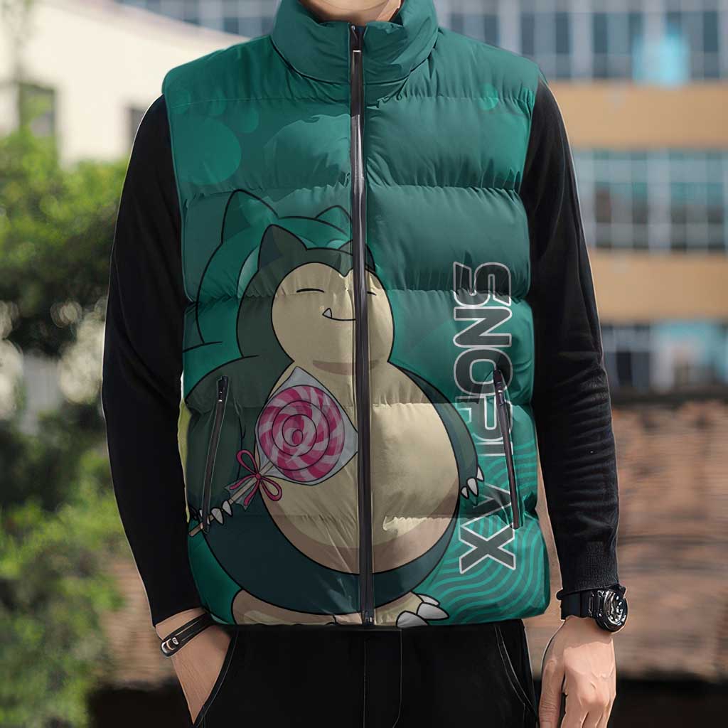 Snorlax Poké Sleeveless Puffer Jacket Chill Mint Cartoon Bubble Style