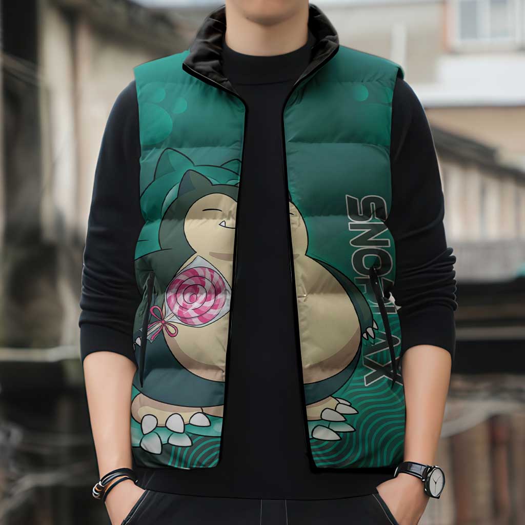 Snorlax Poké Sleeveless Puffer Jacket Chill Mint Cartoon Bubble Style