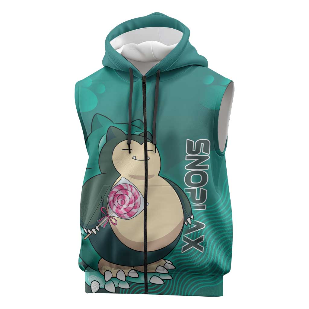 Snorlax Poké Sleeveless Zip Hoodie Chill Mint Cartoon Bubble Style