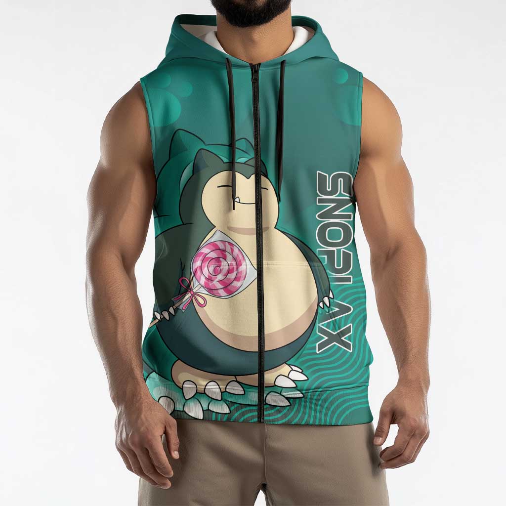 Snorlax Poké Sleeveless Zip Hoodie Chill Mint Cartoon Bubble Style