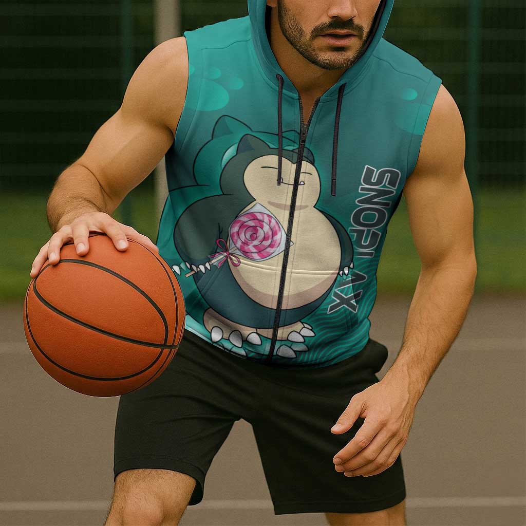 Snorlax Poké Sleeveless Zip Hoodie Chill Mint Cartoon Bubble Style