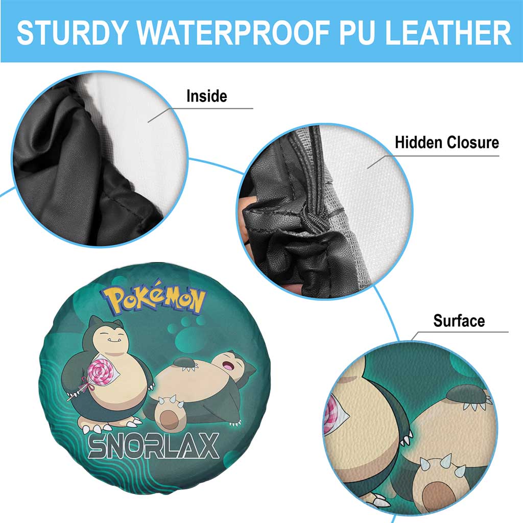 Snorlax Poké Spare Tire Cover Chill Mint Cartoon Bubble Style