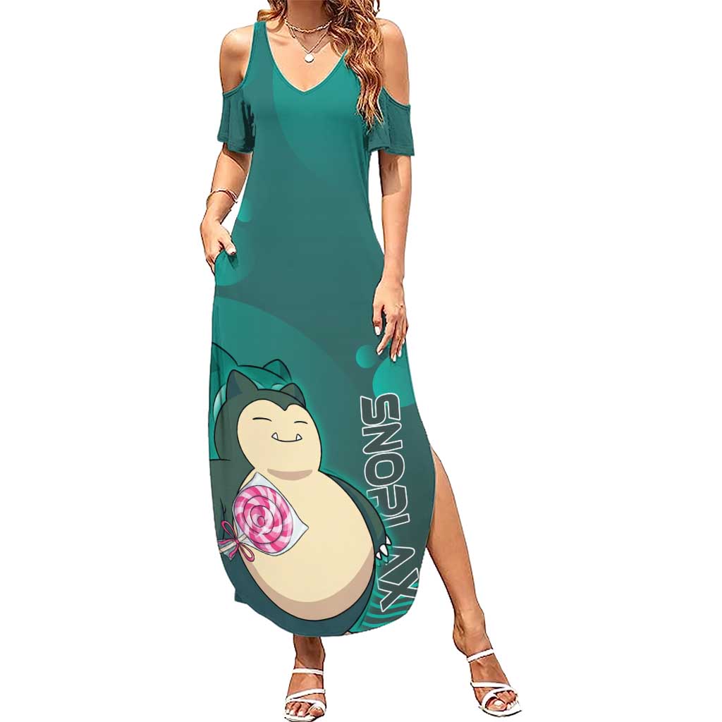 Snorlax Poké Summer Maxi Dress Chill Mint Cartoon Bubble Style
