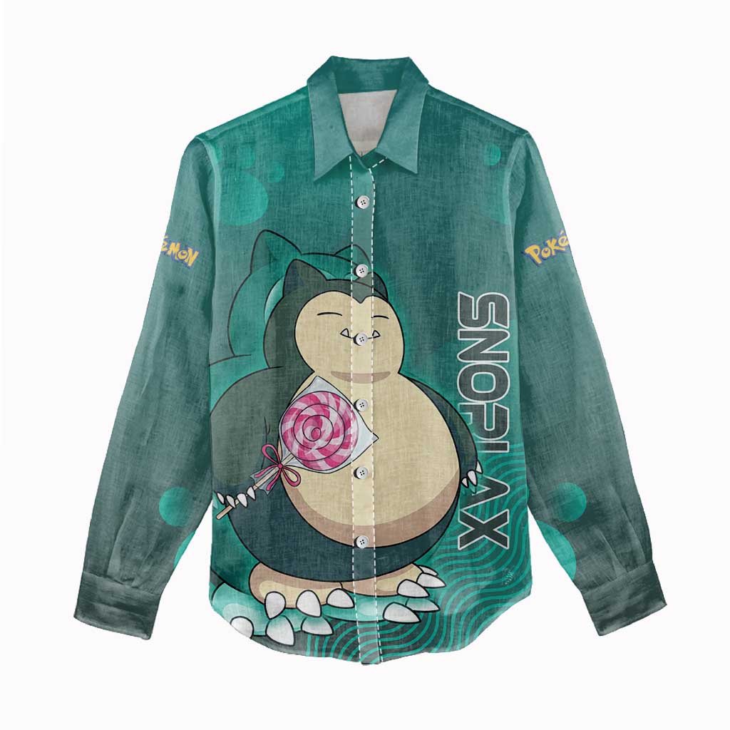 Snorlax Poké Women Casual Shirt Chill Mint Cartoon Bubble Style