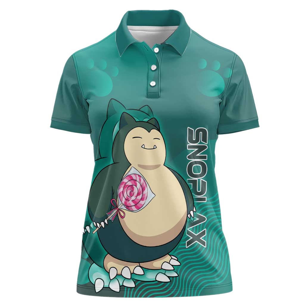 Snorlax Poké Women Polo Shirt Chill Mint Cartoon Bubble Style