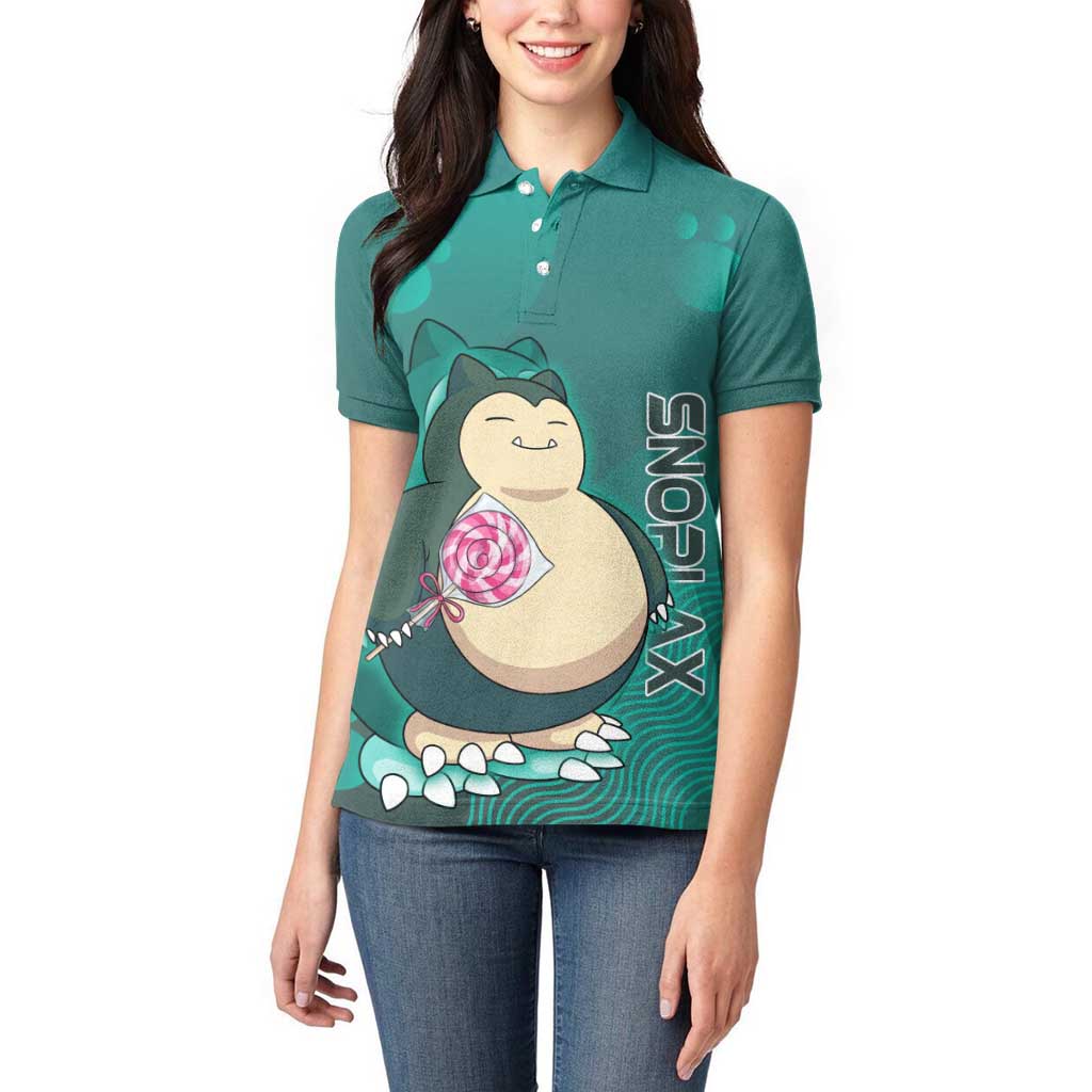 Snorlax Poké Women Polo Shirt Chill Mint Cartoon Bubble Style