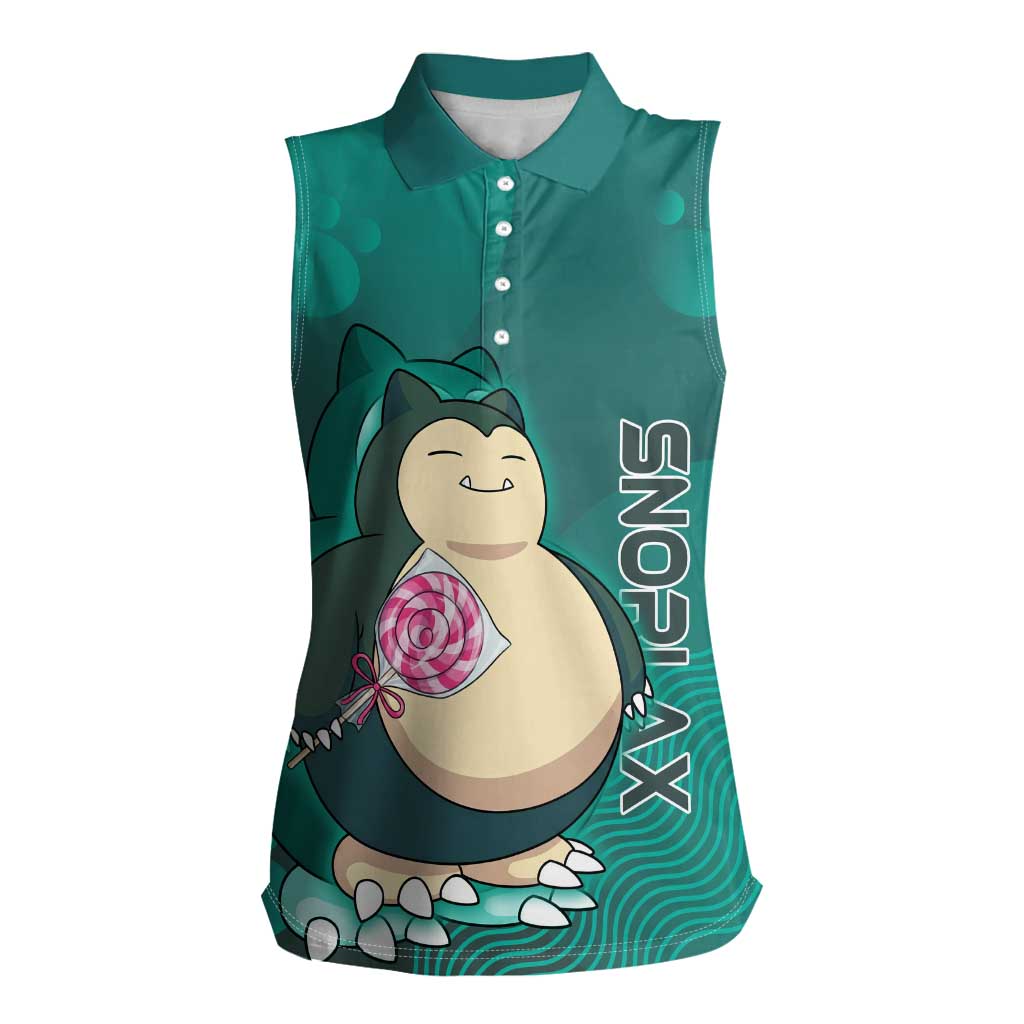 Snorlax Poké Women Sleeveless Polo Shirt Chill Mint Cartoon Bubble Style