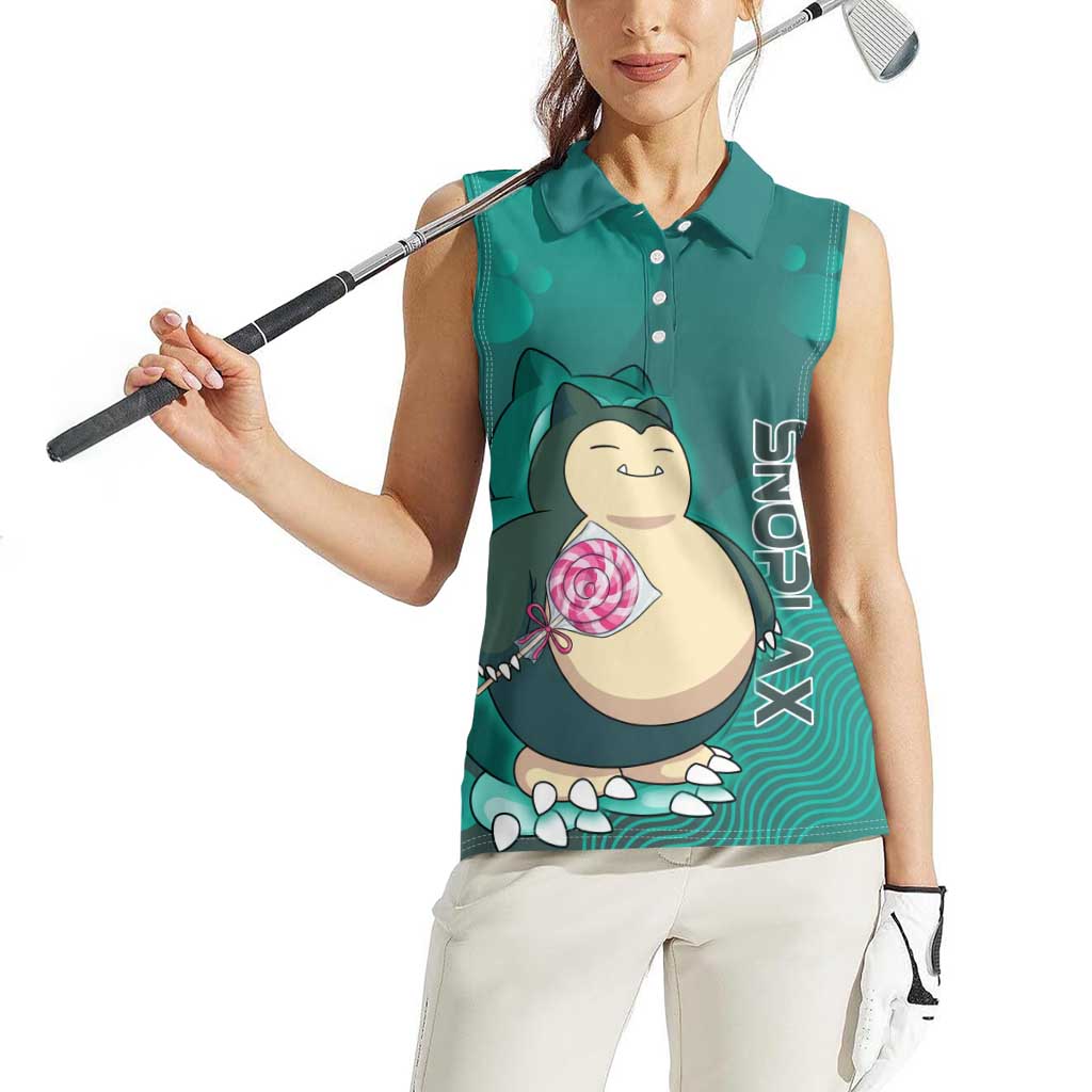 Snorlax Poké Women Sleeveless Polo Shirt Chill Mint Cartoon Bubble Style