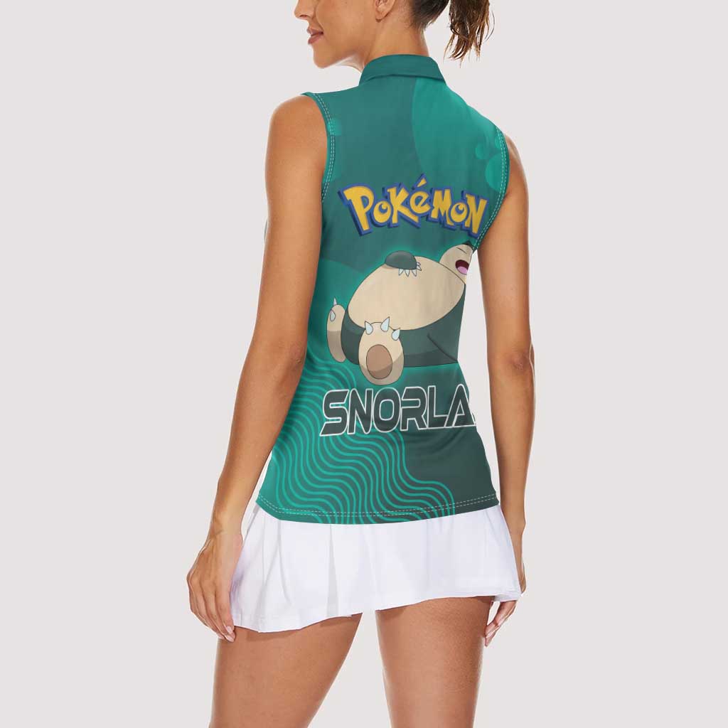 Snorlax Poké Women Sleeveless Polo Shirt Chill Mint Cartoon Bubble Style
