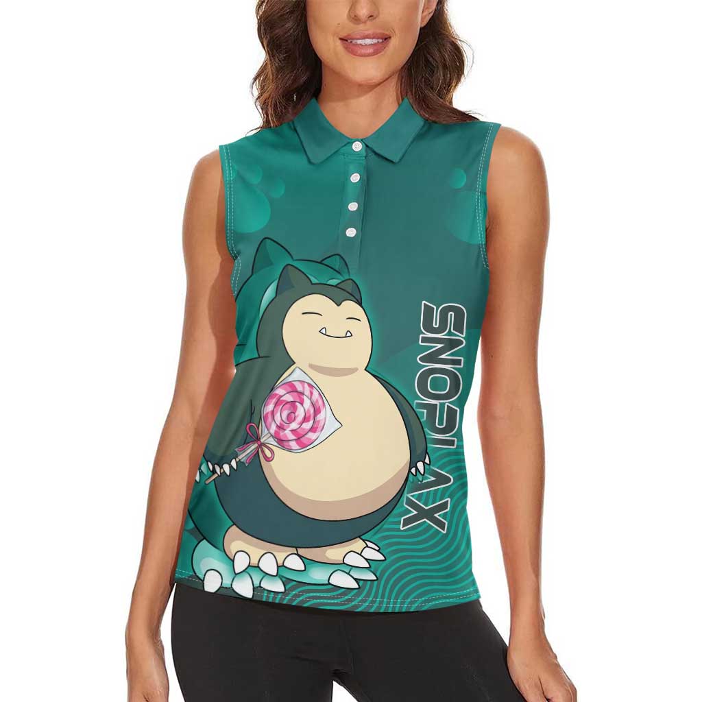 Snorlax Poké Women Sleeveless Polo Shirt Chill Mint Cartoon Bubble Style