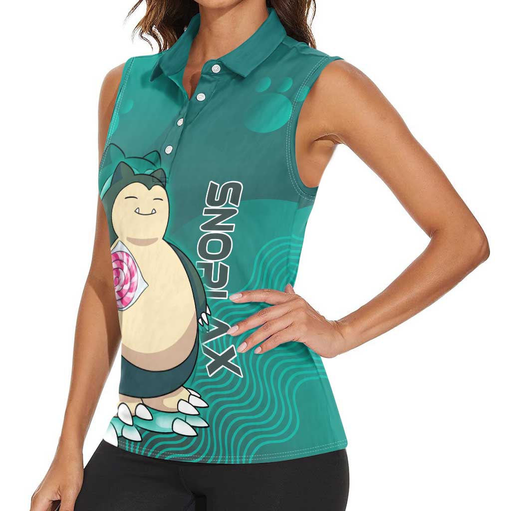 Snorlax Poké Women Sleeveless Polo Shirt Chill Mint Cartoon Bubble Style
