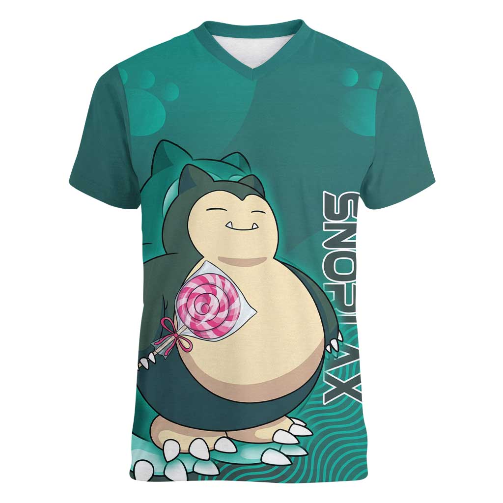 Snorlax Poké Women V-Neck T-Shirt Chill Mint Cartoon Bubble Style