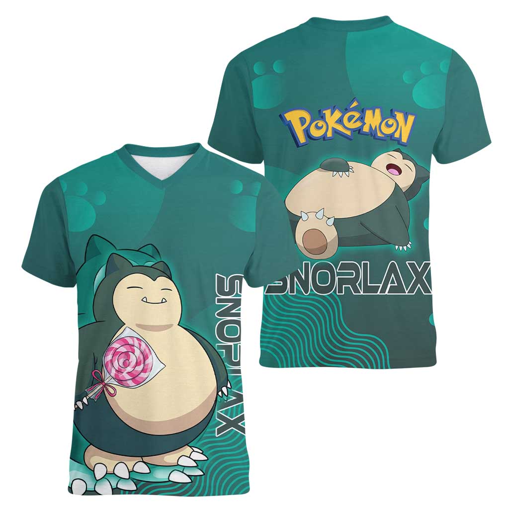 Snorlax Poké Women V-Neck T-Shirt Chill Mint Cartoon Bubble Style