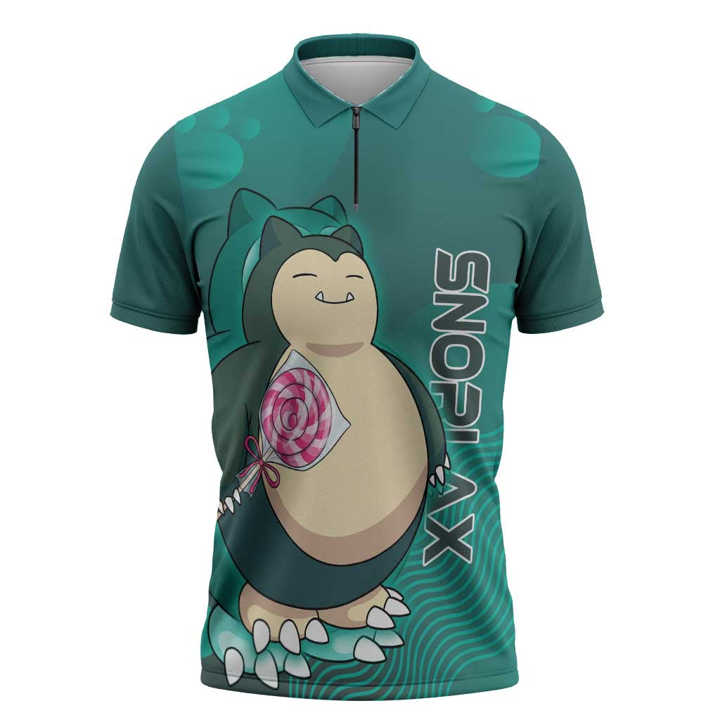 Snorlax Poké Zipper Polo Shirt Chill Mint Cartoon Bubble Style