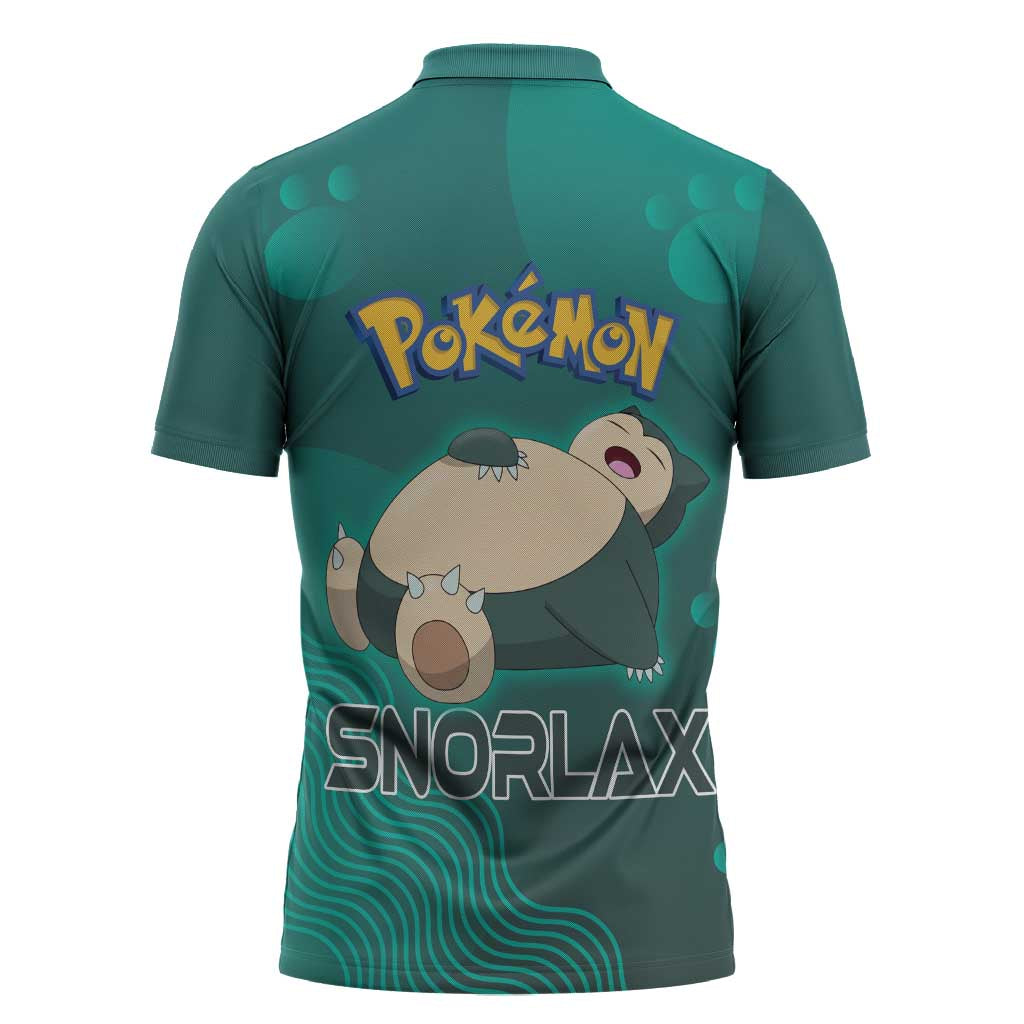 Snorlax Poké Zipper Polo Shirt Chill Mint Cartoon Bubble Style