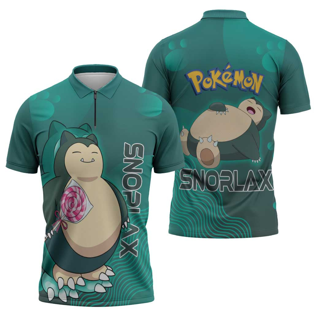 Snorlax Poké Zipper Polo Shirt Chill Mint Cartoon Bubble Style