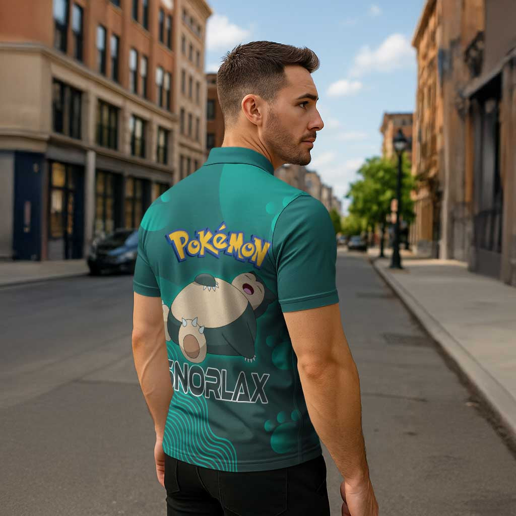 Snorlax Poké Zipper Polo Shirt Chill Mint Cartoon Bubble Style