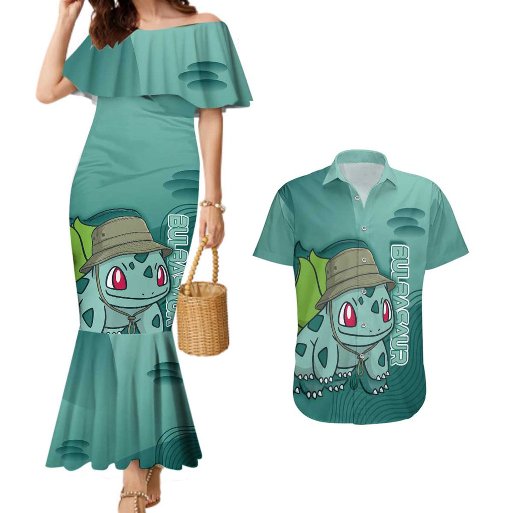 Bulbasaur Poké Couples Matching Mermaid Dress and Hawaiian Shirt Explorer Jungle Chibi Style