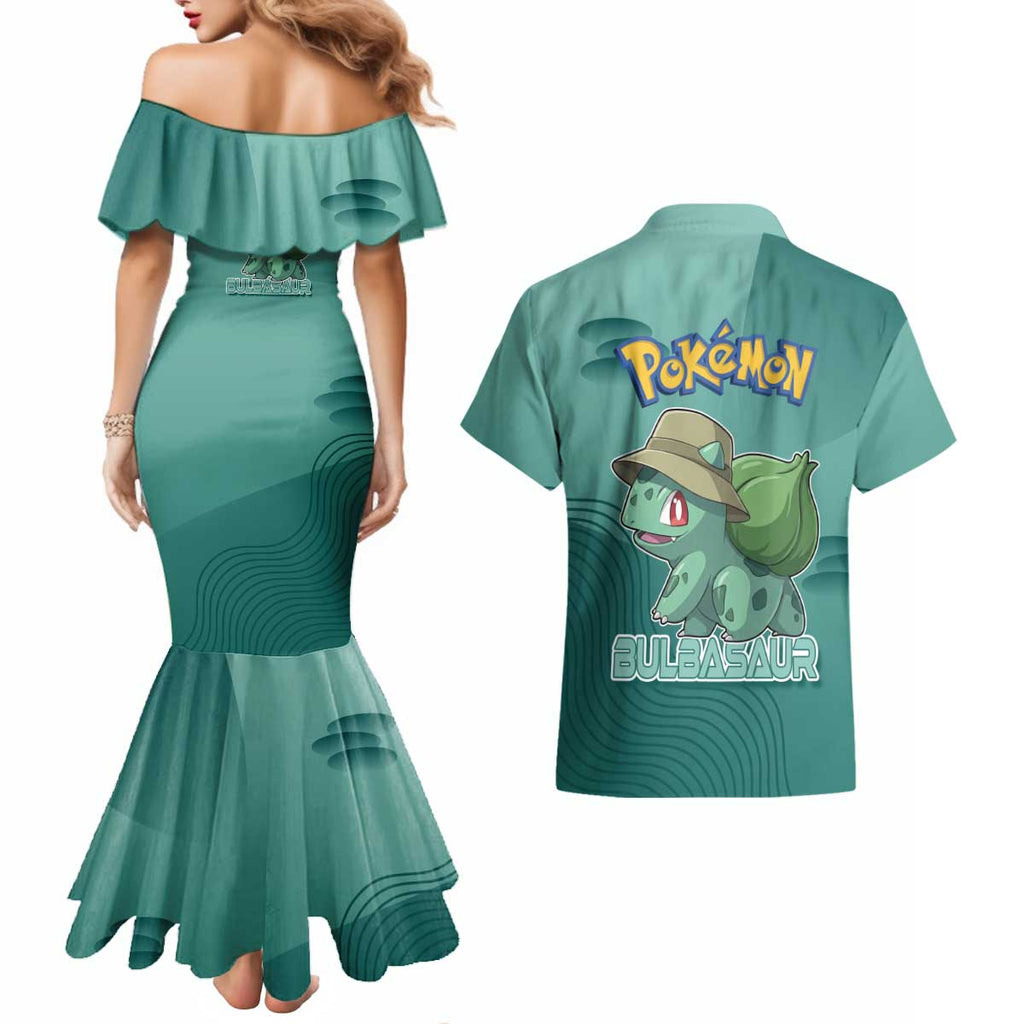Bulbasaur Poké Couples Matching Mermaid Dress and Hawaiian Shirt Explorer Jungle Chibi Style