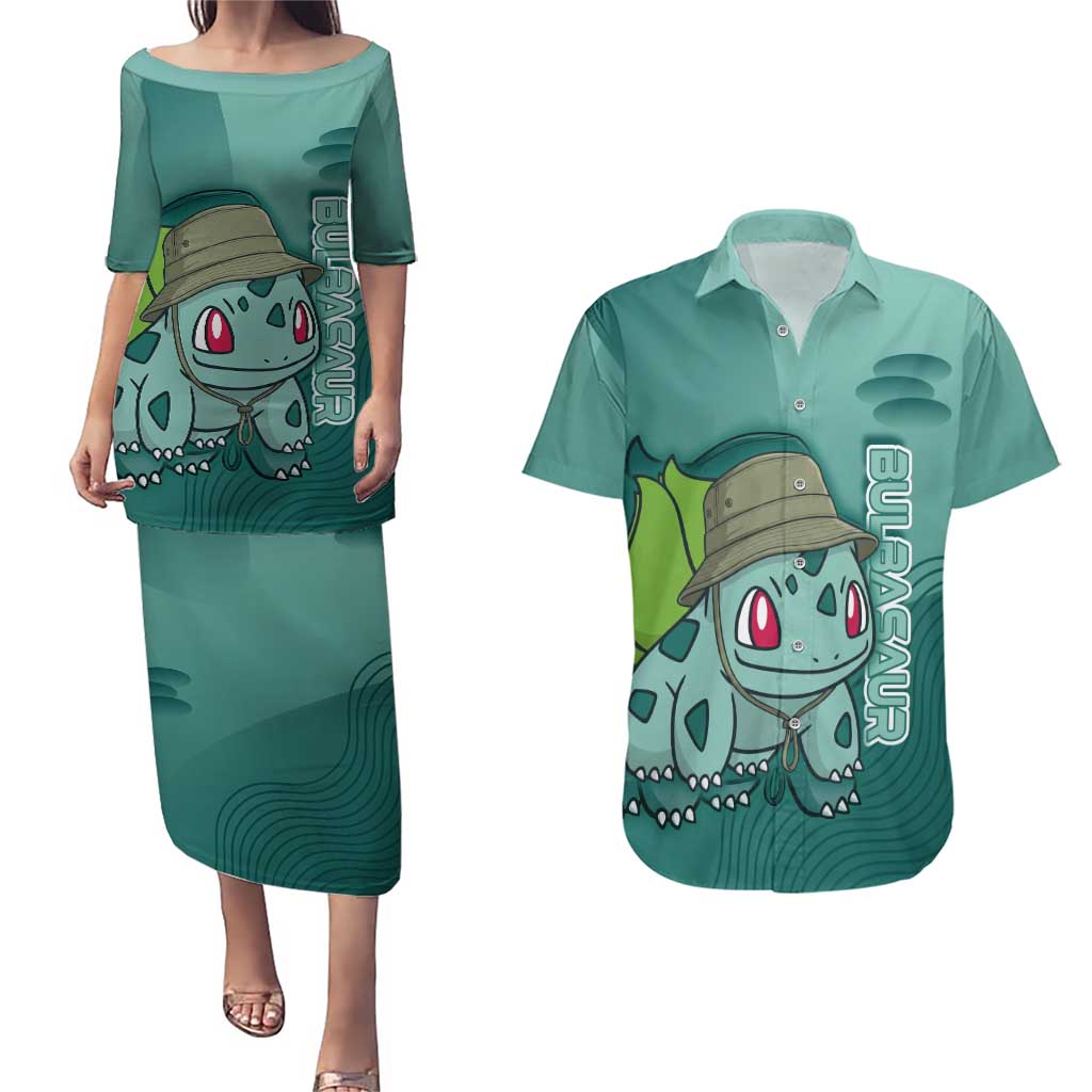 Bulbasaur Poké Couples Matching Puletasi and Hawaiian Shirt Explorer Jungle Chibi Style