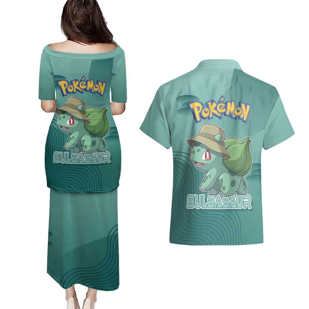 Bulbasaur Poké Couples Matching Puletasi and Hawaiian Shirt Explorer Jungle Chibi Style