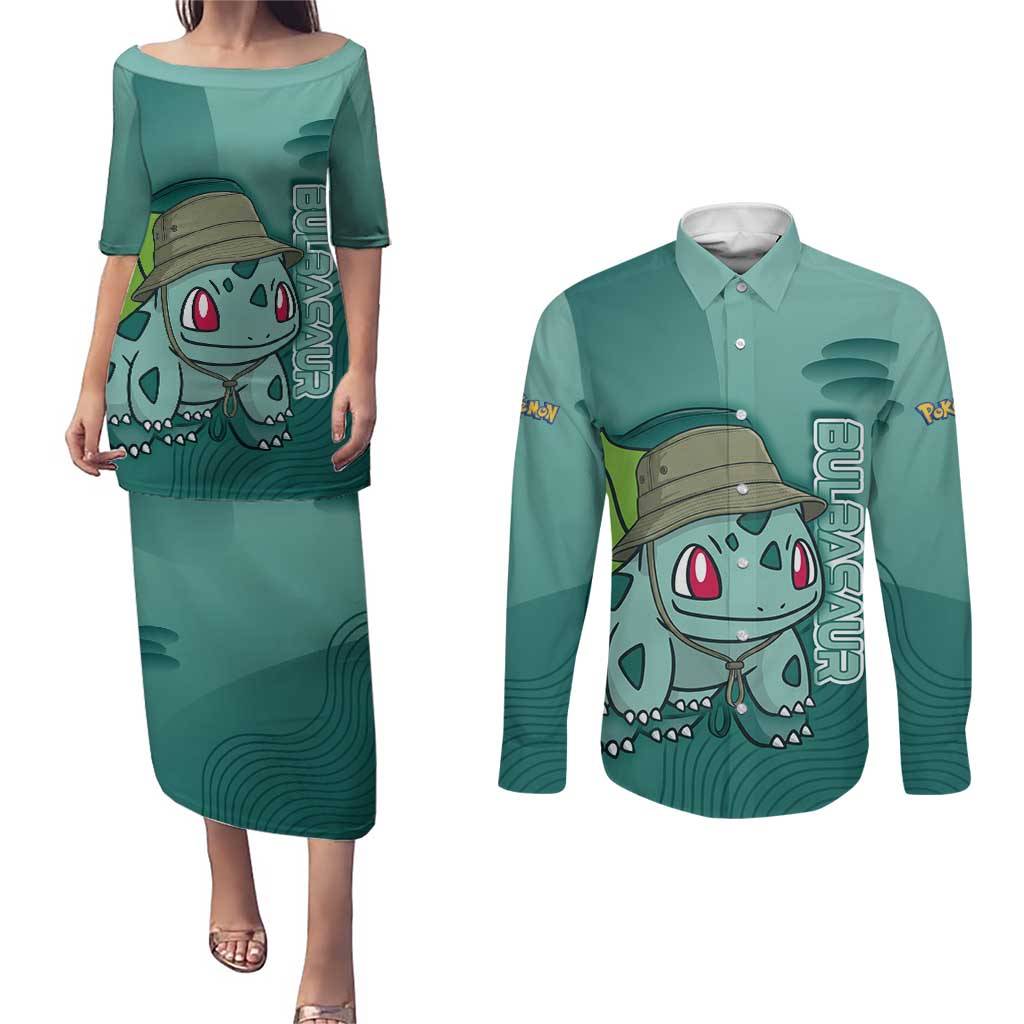 Bulbasaur Poké Couples Matching Puletasi and Long Sleeve Button Shirt Explorer Jungle Chibi Style