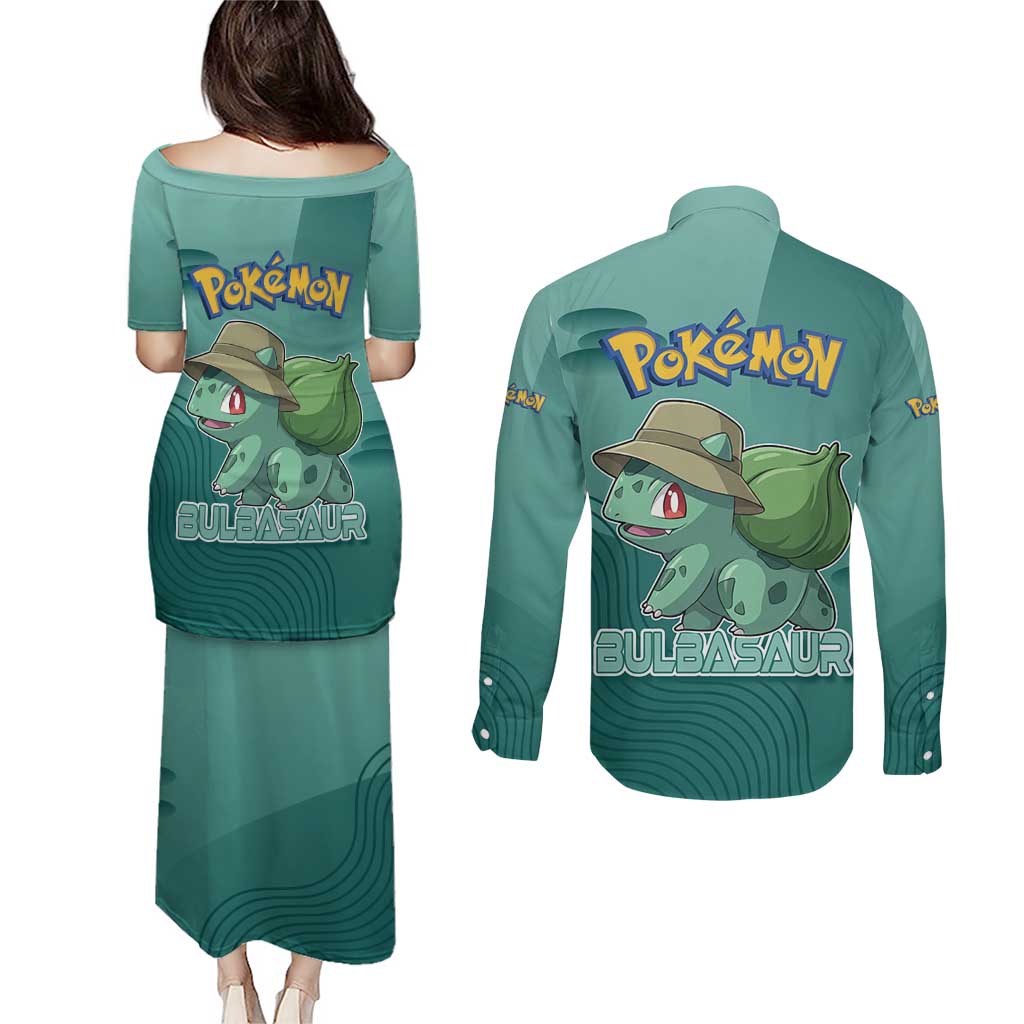 Bulbasaur Poké Couples Matching Puletasi and Long Sleeve Button Shirt Explorer Jungle Chibi Style