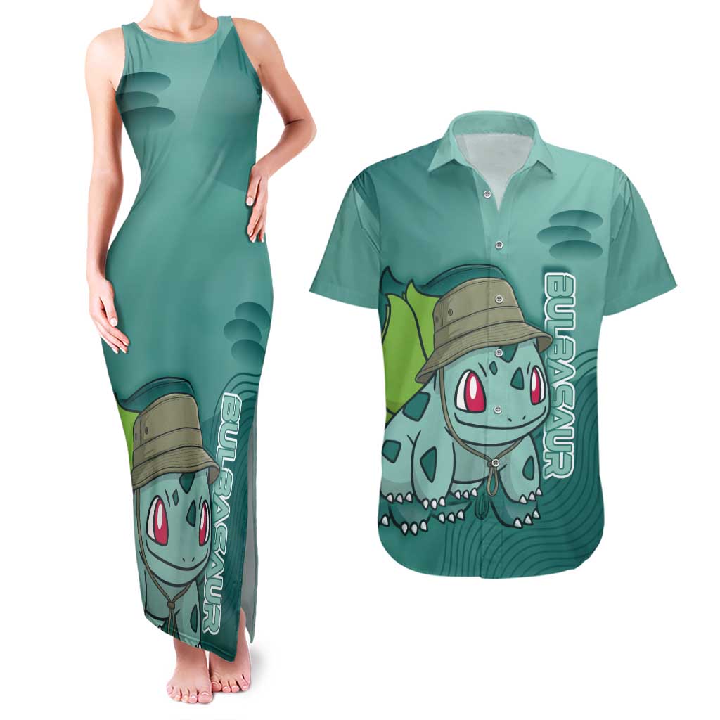 Bulbasaur Poké Couples Matching Tank Maxi Dress and Hawaiian Shirt Explorer Jungle Chibi Style