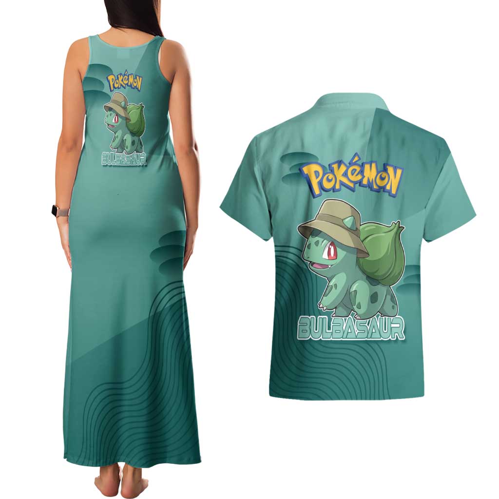 Bulbasaur Poké Couples Matching Tank Maxi Dress and Hawaiian Shirt Explorer Jungle Chibi Style