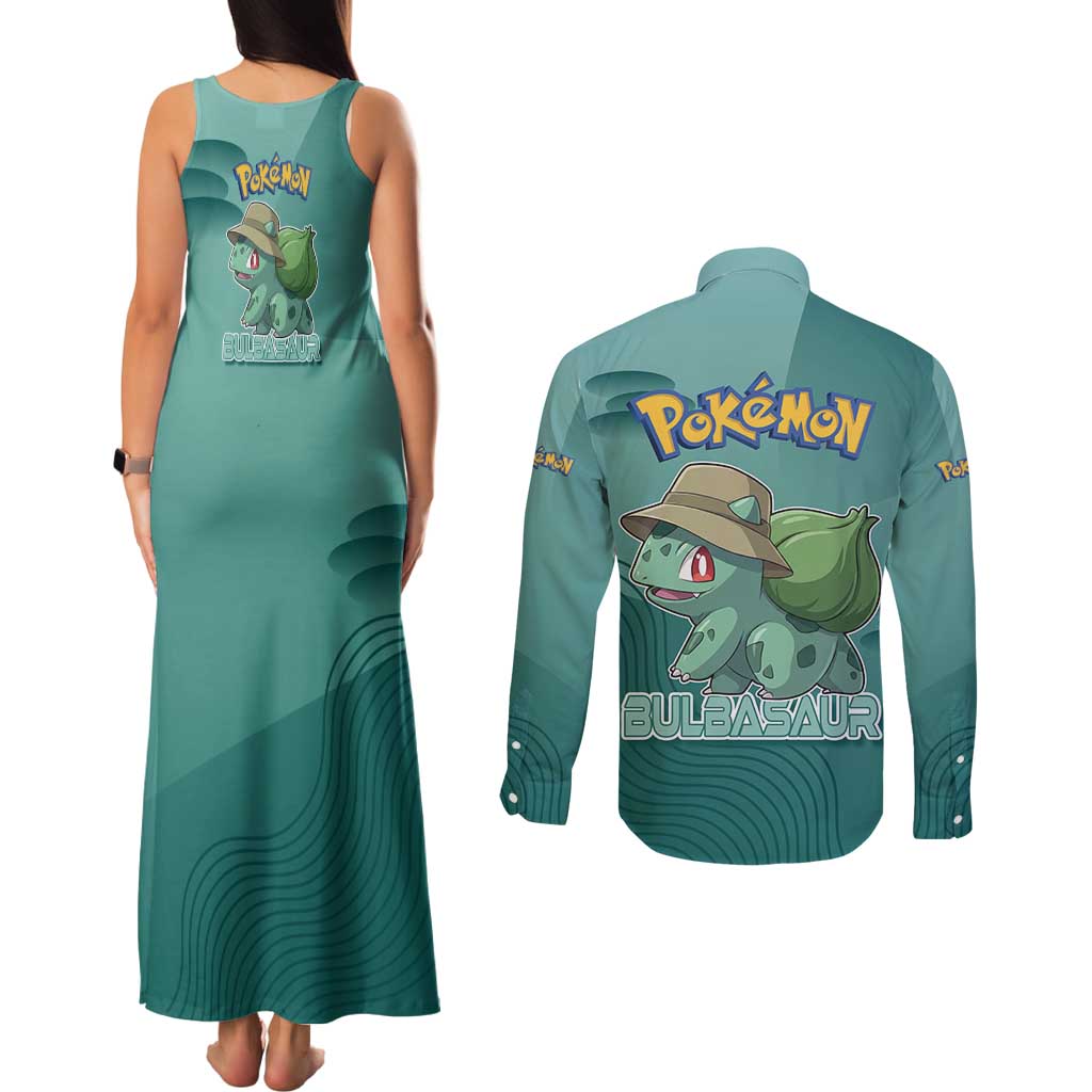 Bulbasaur Poké Couples Matching Tank Maxi Dress and Long Sleeve Button Shirt Explorer Jungle Chibi Style