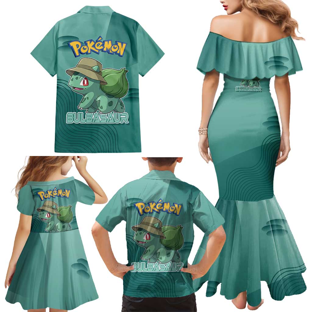 Bulbasaur Poké Family Matching Mermaid Dress and Hawaiian Shirt Explorer Jungle Chibi Style