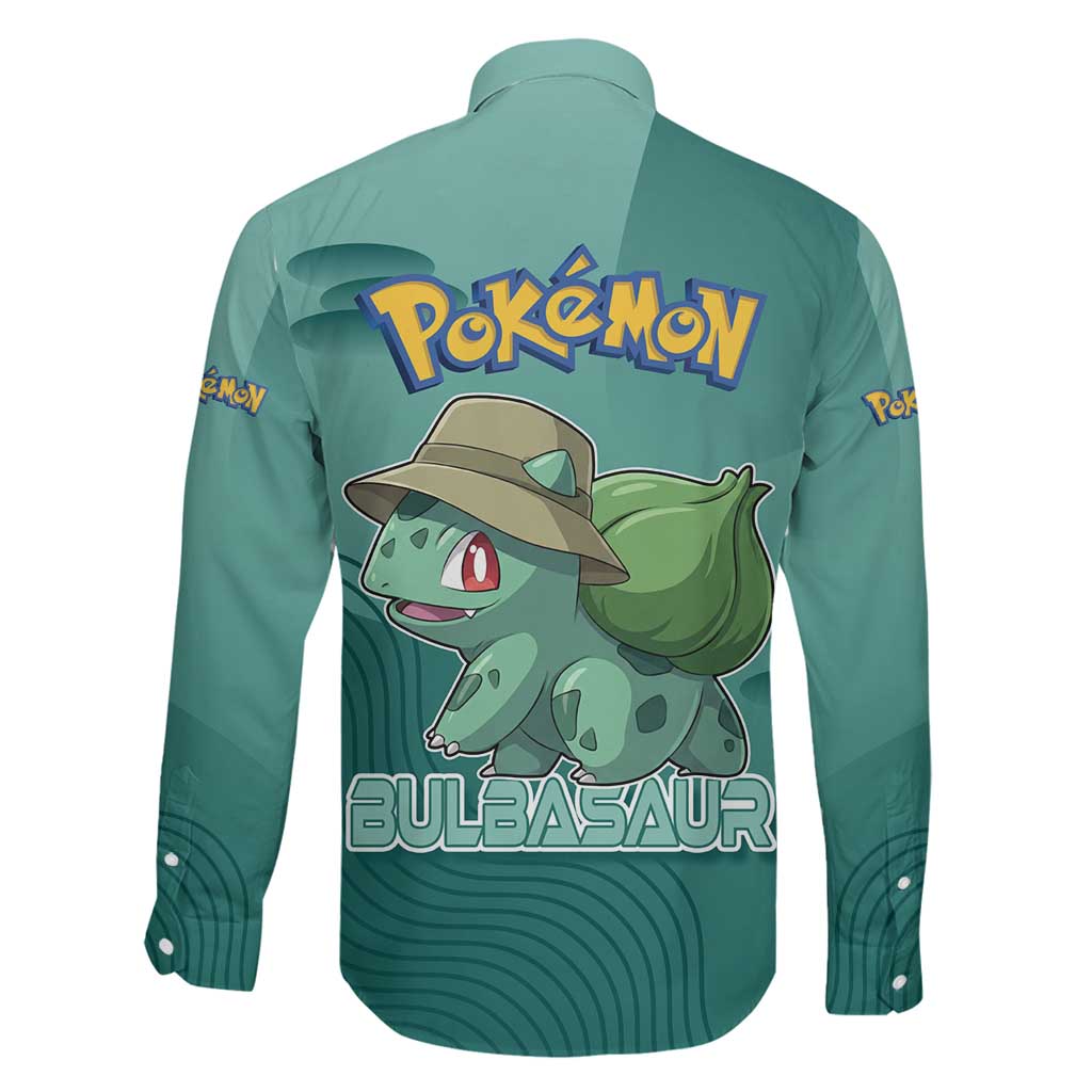 Bulbasaur Poké Family Matching Off The Shoulder Long Sleeve Dress and Hawaiian Shirt Explorer Jungle Chibi Style