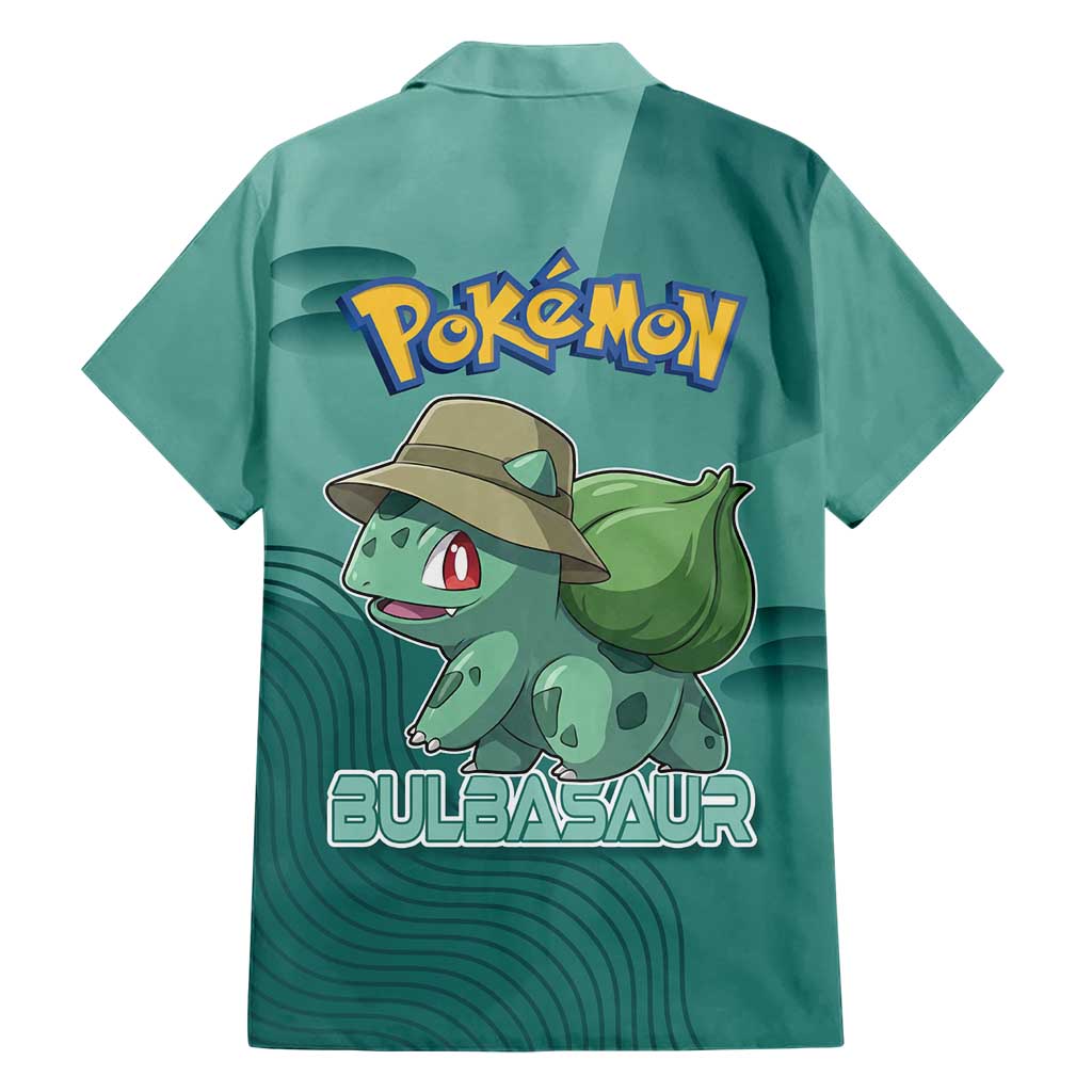 Bulbasaur Poké Family Matching Off Shoulder Short Dress and Hawaiian Shirt Explorer Jungle Chibi Style