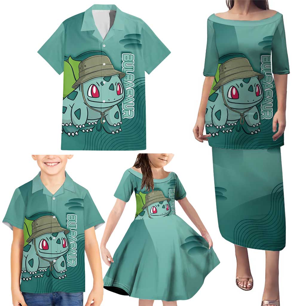 Bulbasaur Poké Family Matching Puletasi and Hawaiian Shirt Explorer Jungle Chibi Style