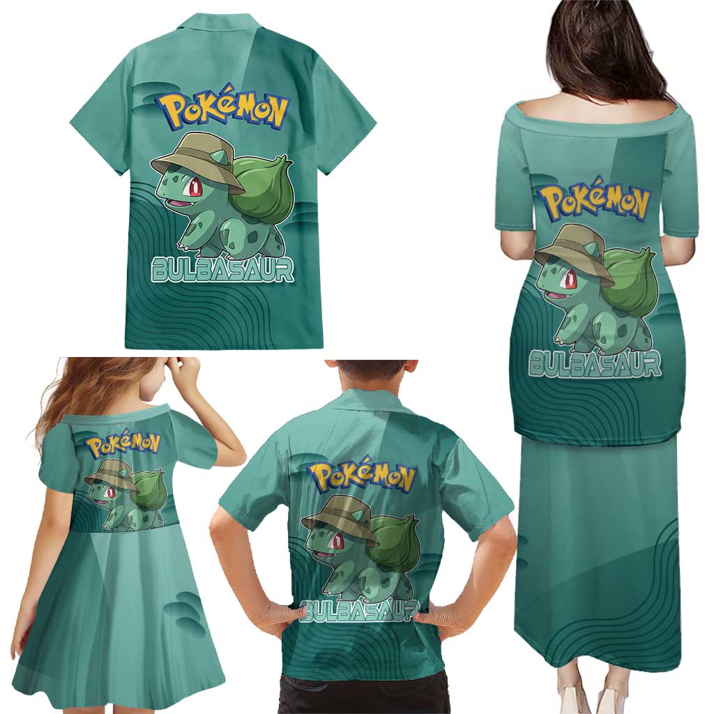 Bulbasaur Poké Family Matching Puletasi and Hawaiian Shirt Explorer Jungle Chibi Style