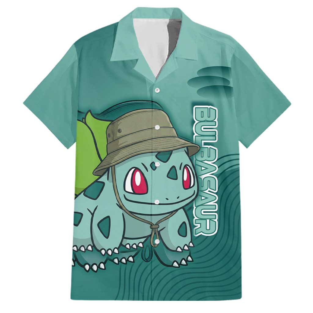 Bulbasaur Poké Family Matching Short Sleeve Bodycon Dress and Hawaiian Shirt Explorer Jungle Chibi Style