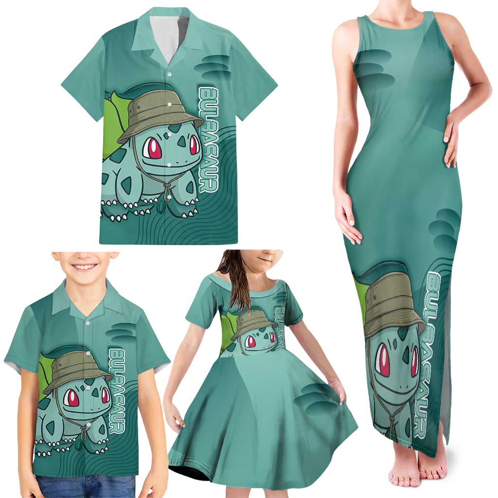 Bulbasaur Poké Family Matching Tank Maxi Dress and Hawaiian Shirt Explorer Jungle Chibi Style