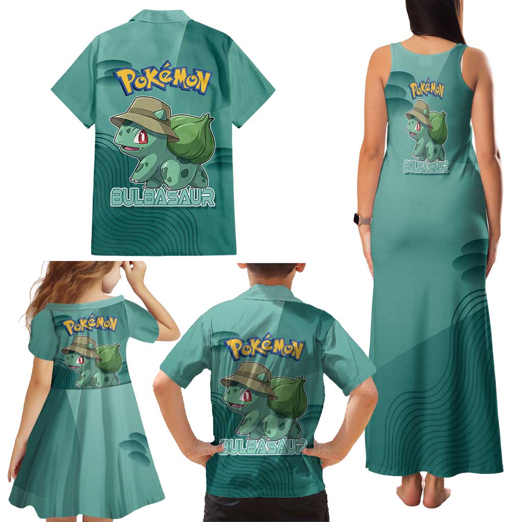 Bulbasaur Poké Family Matching Tank Maxi Dress and Hawaiian Shirt Explorer Jungle Chibi Style