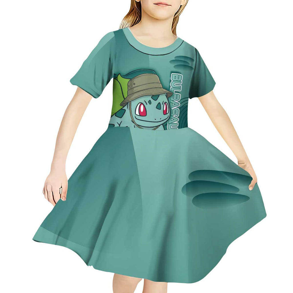Bulbasaur Poké Kid Short Sleeve Dress Explorer Jungle Chibi Style