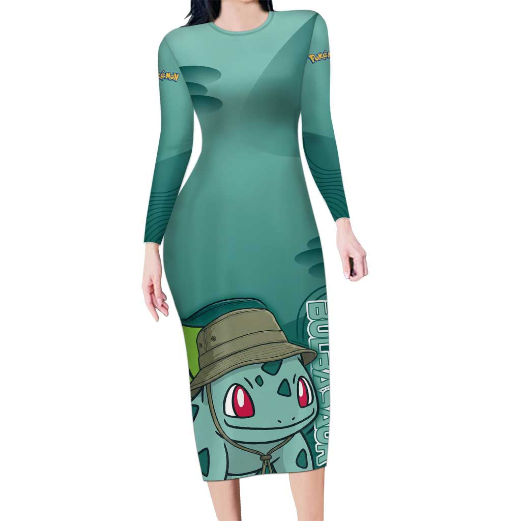 Bulbasaur Poké Long Sleeve Bodycon Dress Explorer Jungle Chibi Style