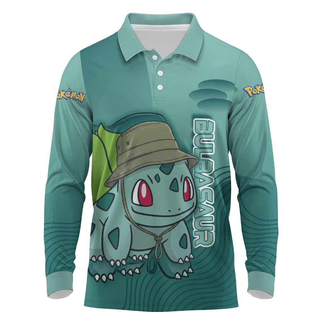 Bulbasaur Poké Long Sleeve Polo Shirt Explorer Jungle Chibi Style